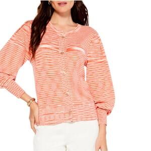 NIC+ZOE Womens L Shifting Tides Cardigan in Orange Multi NEW